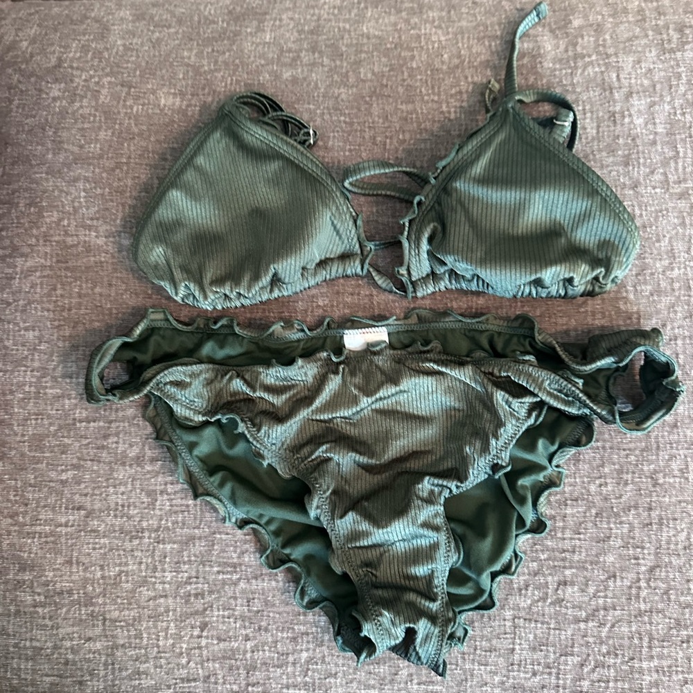 Xhilaration Green Ribbed Bikini Set
